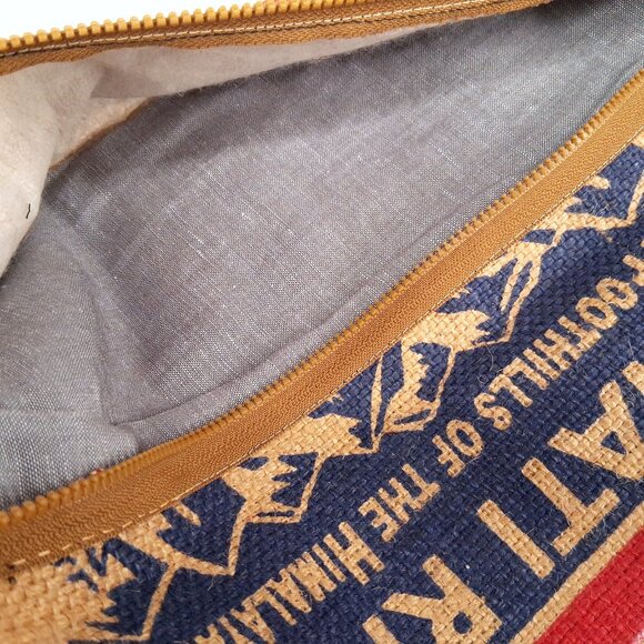 Upcycled Burlap Rice Sack Fold over Clutch Zipper Pouch Tassel Lined Hand Made - Picture 8 of 10